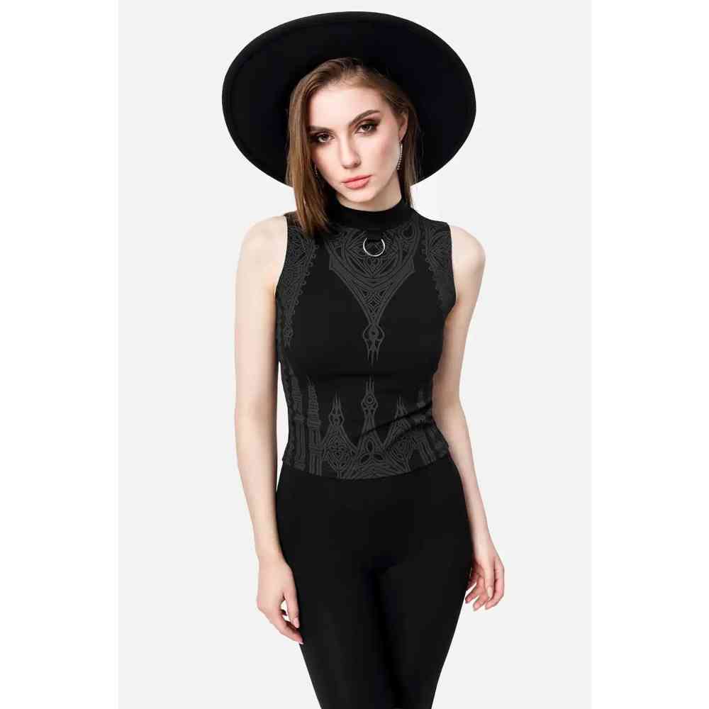 Restyle - Sinful Spires ORing Haut sans manches - Noir